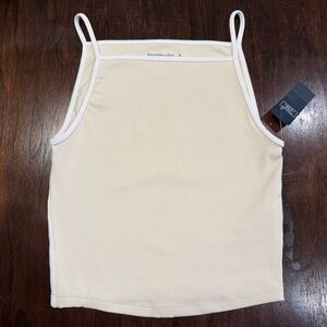 Abercrombie & Fitch Ribbed High Neck Cropped Tank Top Cream Medium NWT Soft AF